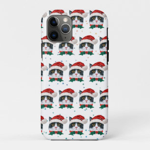 Cute Black and White Cat With Santa Hat Christmas Case-Mate iPhone Case