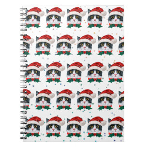 Cute Black and White Cat With Santa Hat Christmas Notebook