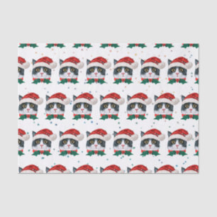 Cute Black and White Cat With Santa Hat Christmas Tissue Paper