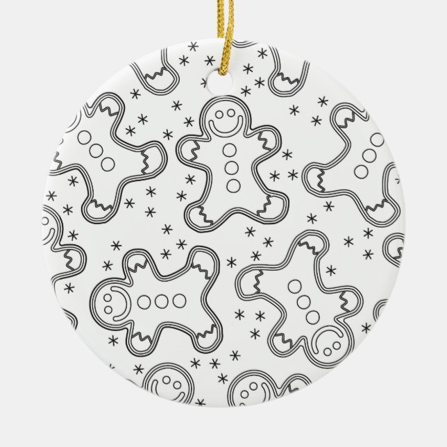 Cute Black and White Christmas Gingerbreads Ceramic Tree Decoration (Front)