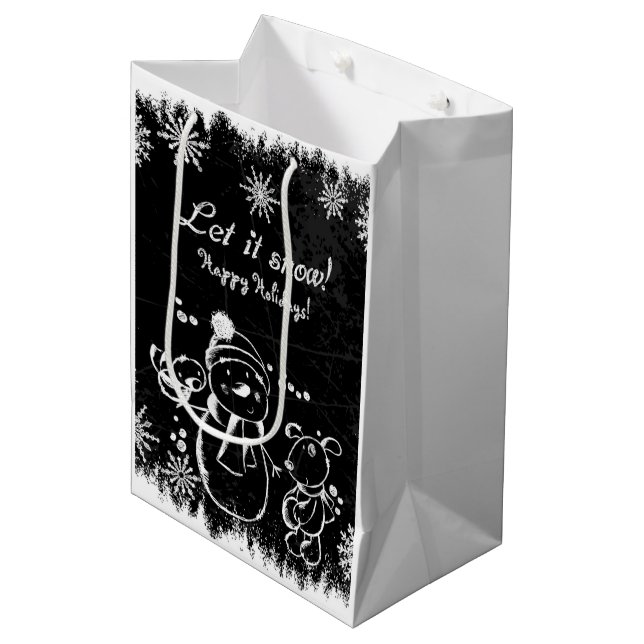 Cute Black And White Christmas Illustration Medium Gift Bag (Front Angled)