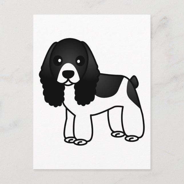 Cute Black and White Cocker Spaniel Cartoon Postcard (Front)