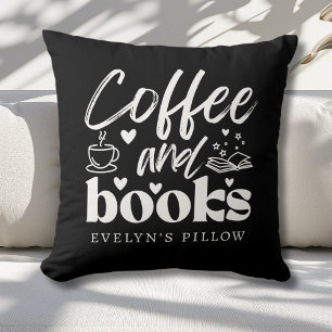 Cute Black and White Coffee and Book Lovers Custom Cushion