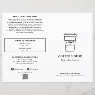 Cute Black and White Coffee Cup Coffee Shop Menu