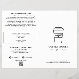 Cute Black and White Coffee Cup Coffee Shop Menu