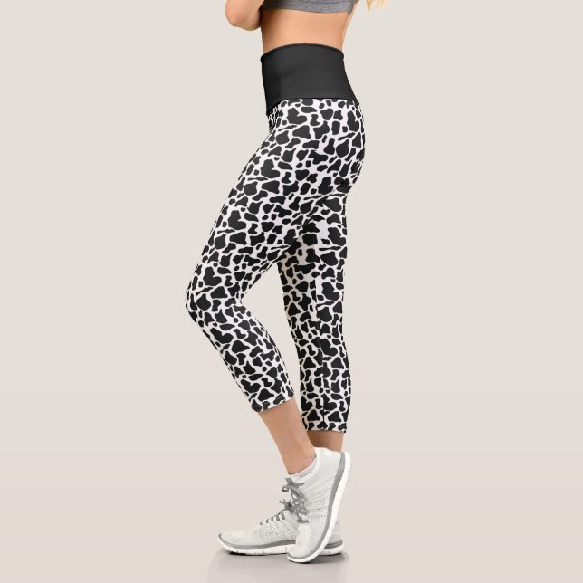 Cute Black and White Cow Spots Pattern Capri Leggings (Left)