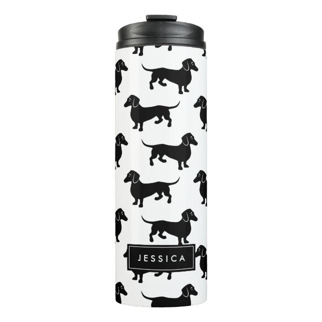 Cute Black and White Dachshund Pattern Thermal Tumbler (Front)