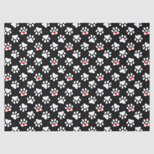 Cute Black and White Dog Paws With Hearts Pattern Tissue Paper