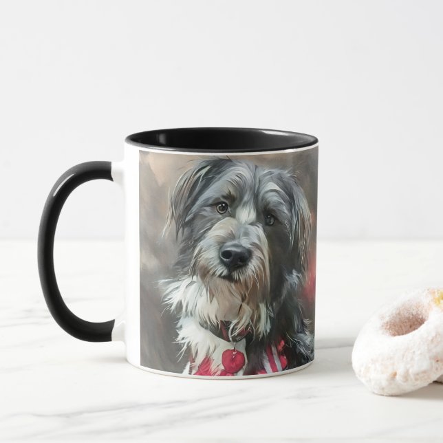 Cute Black and White Doodle Dog Mug (With Donut)