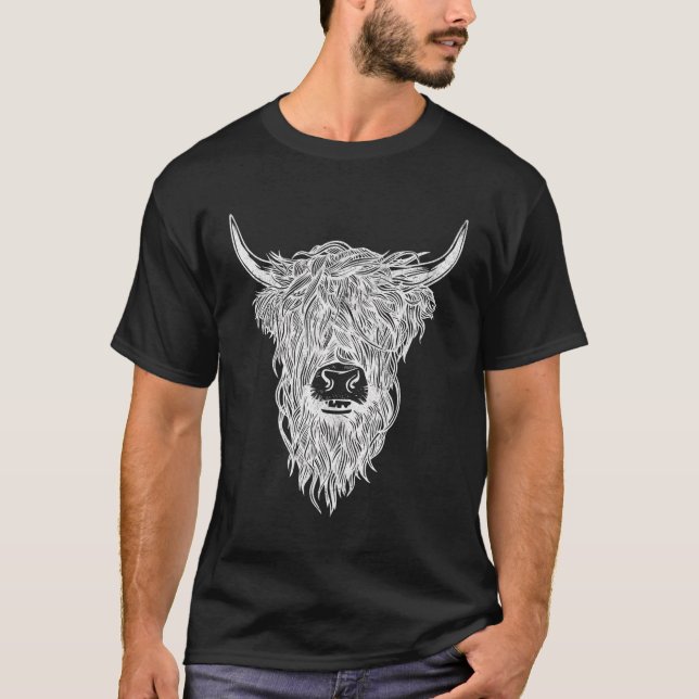 Cute Black And White Emo Cow Highland Cattle T-Shirt (Front)