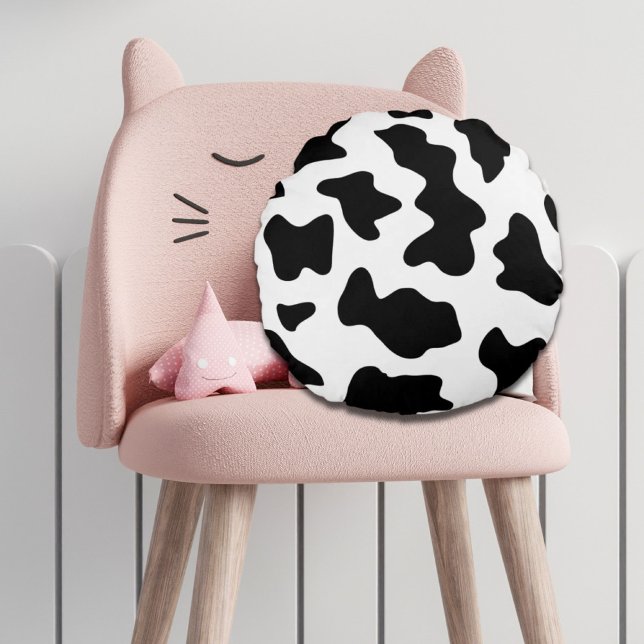 cute  black and white farm dairy cow print round cushion (cute black and white farm dairy cow print round pillow)