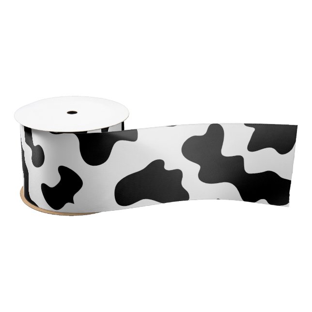 cute  black and white farm dairy cow print satin ribbon (Spool)