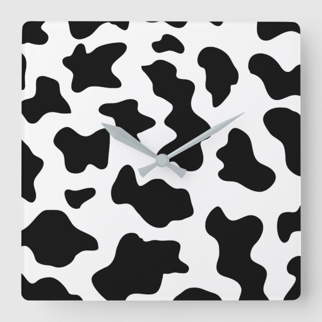 cute  black and white farm dairy cow print square wall clock (Front)