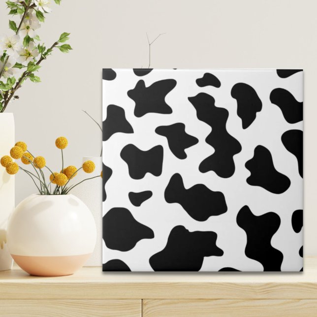cute  black and white farm dairy cow print tile (cute black and white farm dairy cow print ceramic tile)