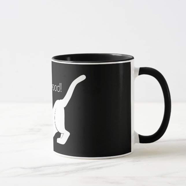 Cute Black and White Feline Good Cat Stretch Mug (Right)