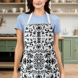 Cute Black And White Floral Scandinavian Bandanna Apron<br><div class="desc">Cute Black And White Floral Scandinavian Bandanna Apron</div>