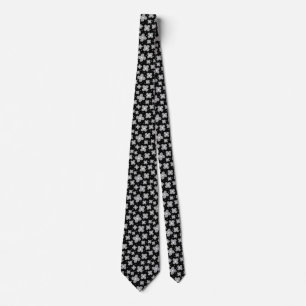 Cute Black and White Flower Pattern Floral Fun Tie