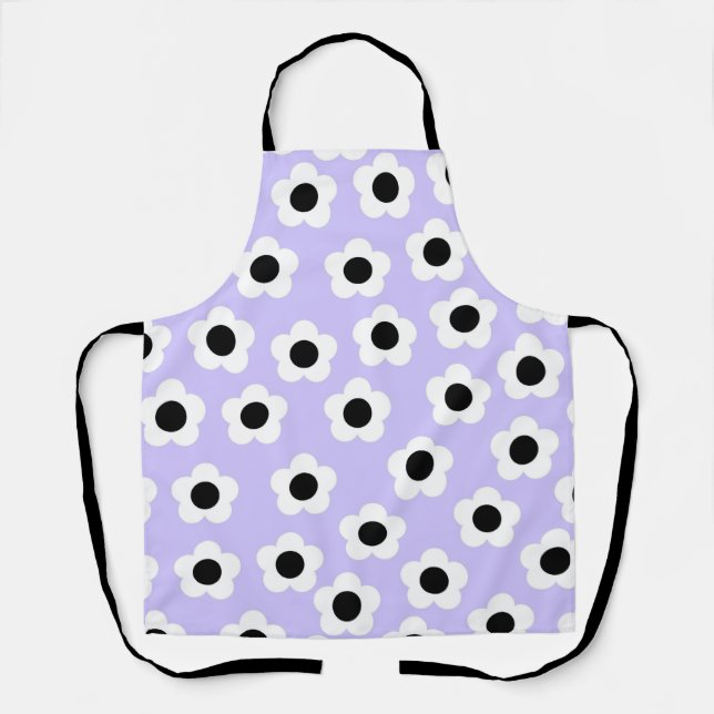 Cute Black and White Flower With Blue Background Apron (Front)