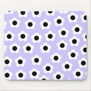 Cute Black and White Flower With Blue Background Mouse Pad