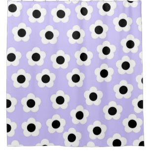 Cute Black and White Flower With Blue Background Shower Curtain