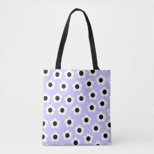 Cute Black and White Flower With Blue Background Tote Bag