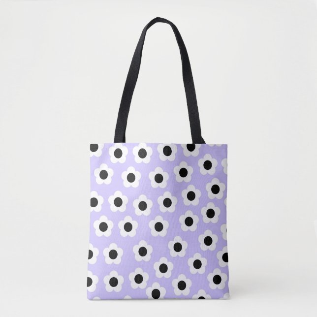 Cute Black and White Flower With Blue Background Tote Bag (Front)