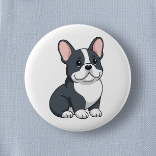 Cute Black and White French Bulldog Puppy 6 Cm Round Badge