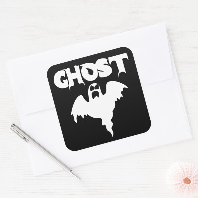 Cute Black And White Ghost Square Sticker (Envelope)