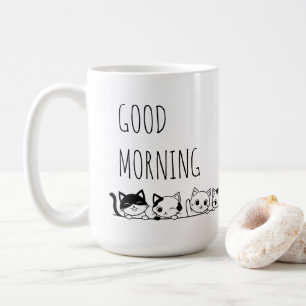 Cute black and white hand drawn cats good morning coffee mug