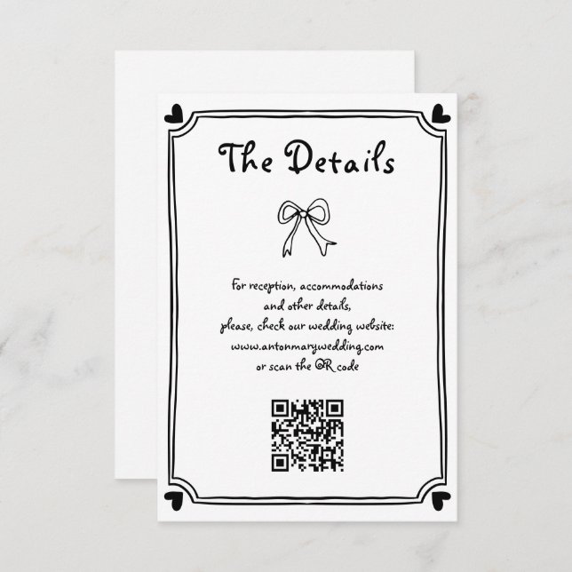 Cute Black and white Hand drawn scribble wedding Enclosure Card (Front/Back)