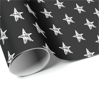 Cute black and white hand drawn Stars pattern Wrapping Paper