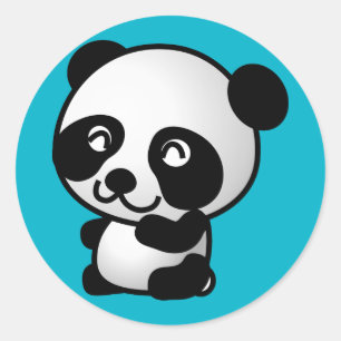 Cute black and white happy panda bear classic round sticker