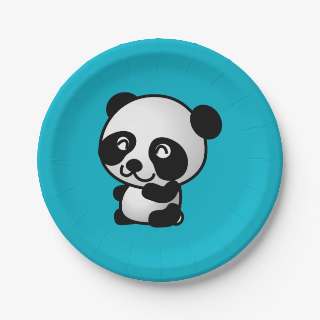 Cute black and white happy panda bear paper plate (Front)