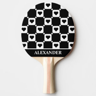 Cute Black and White Hearts Personalised Ping Pong Paddle