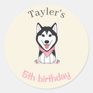 Cute black and white husky dog classic round sticker