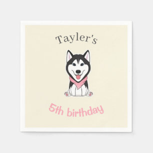 Cute black and white husky dog napkin