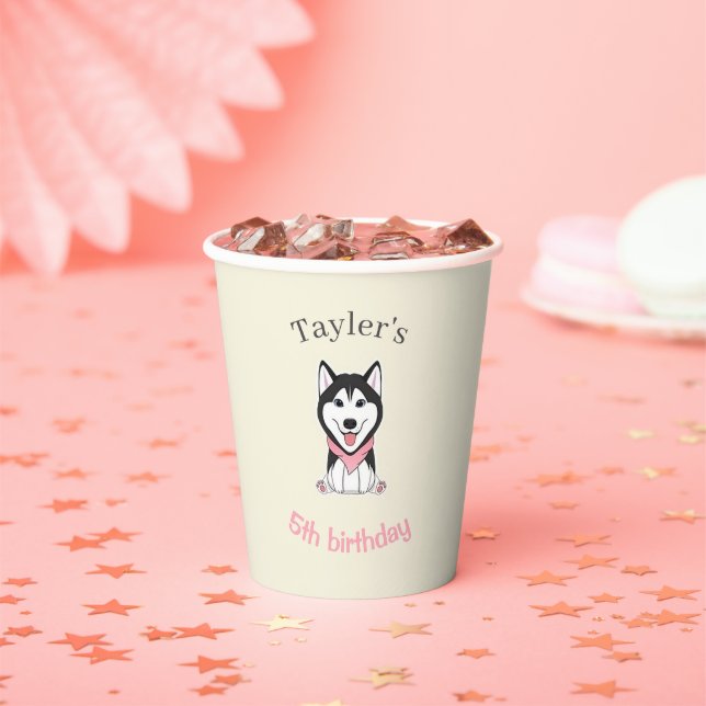 Cute black and white husky dog paper cups (Insitu)