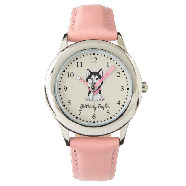 Cute black and white husky dog watch (Front)