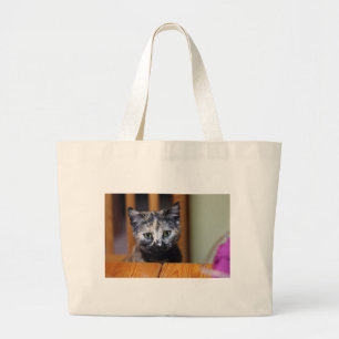 Cute Black and White Kitten Large Tote Bag