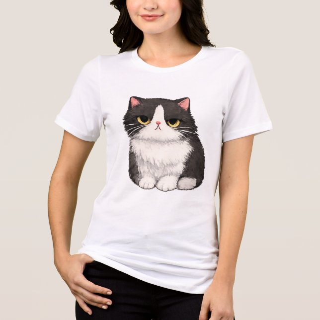 Cute Black and White Kitten Tri-Blend Shirt (Front)
