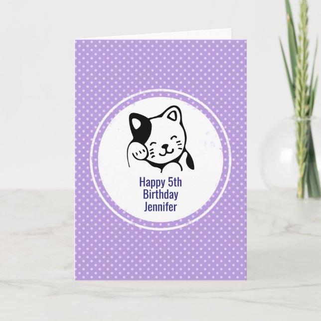 Cute Black and White Kitty Cat Waving Hello Card (Front)