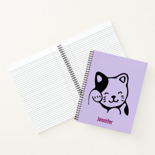 Cute Black and White Kitty Cat Waving Hello Custom Notebook