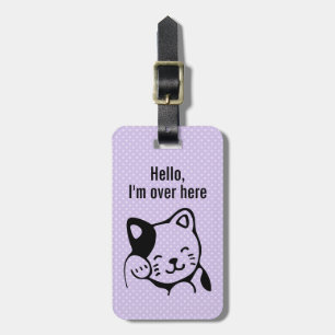 Cute Black and White Kitty Cat Waving Hello Luggage Tag