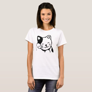 Cute Black and White Kitty Cat Waving Hello T-Shirt