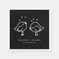 Cute Black and White Lovebirds Doodles Wedding
