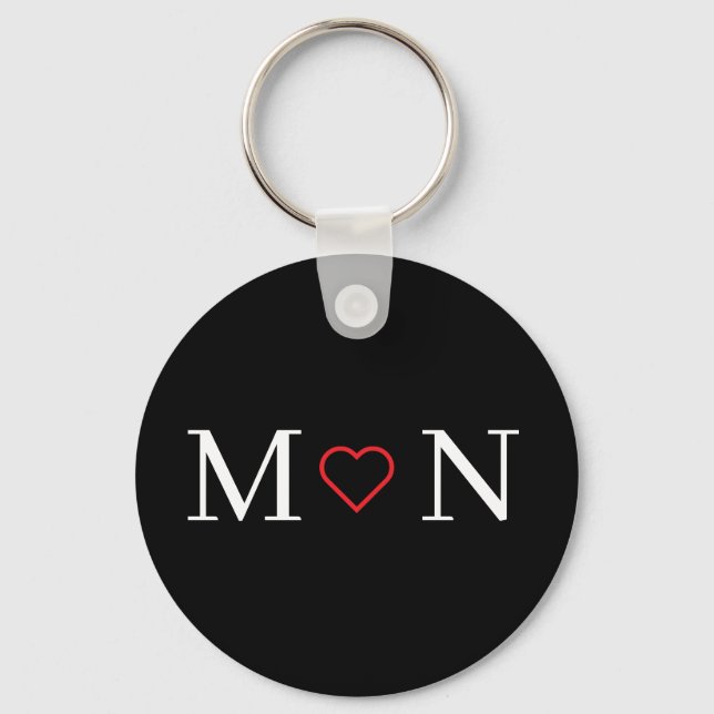 Cute Black and White Monogrammed Key Ring (Front)