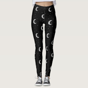 Cute Black and White Moons and Stars Leggings