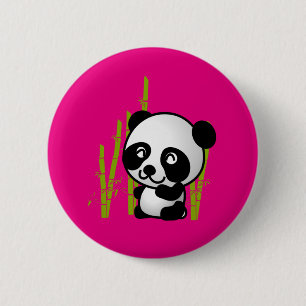 Cute black and white panda bear in a bamboo grove. 6 cm round badge