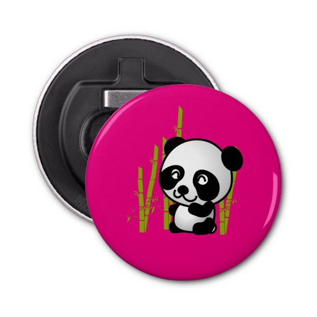 Cute black and white panda bear in a bamboo grove. bottle opener (Front)