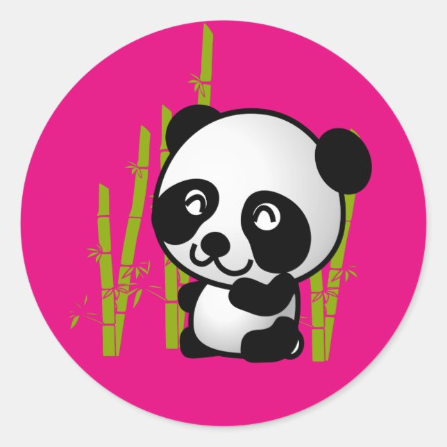Cute black and white panda bear in a bamboo grove. classic round sticker (Front)
